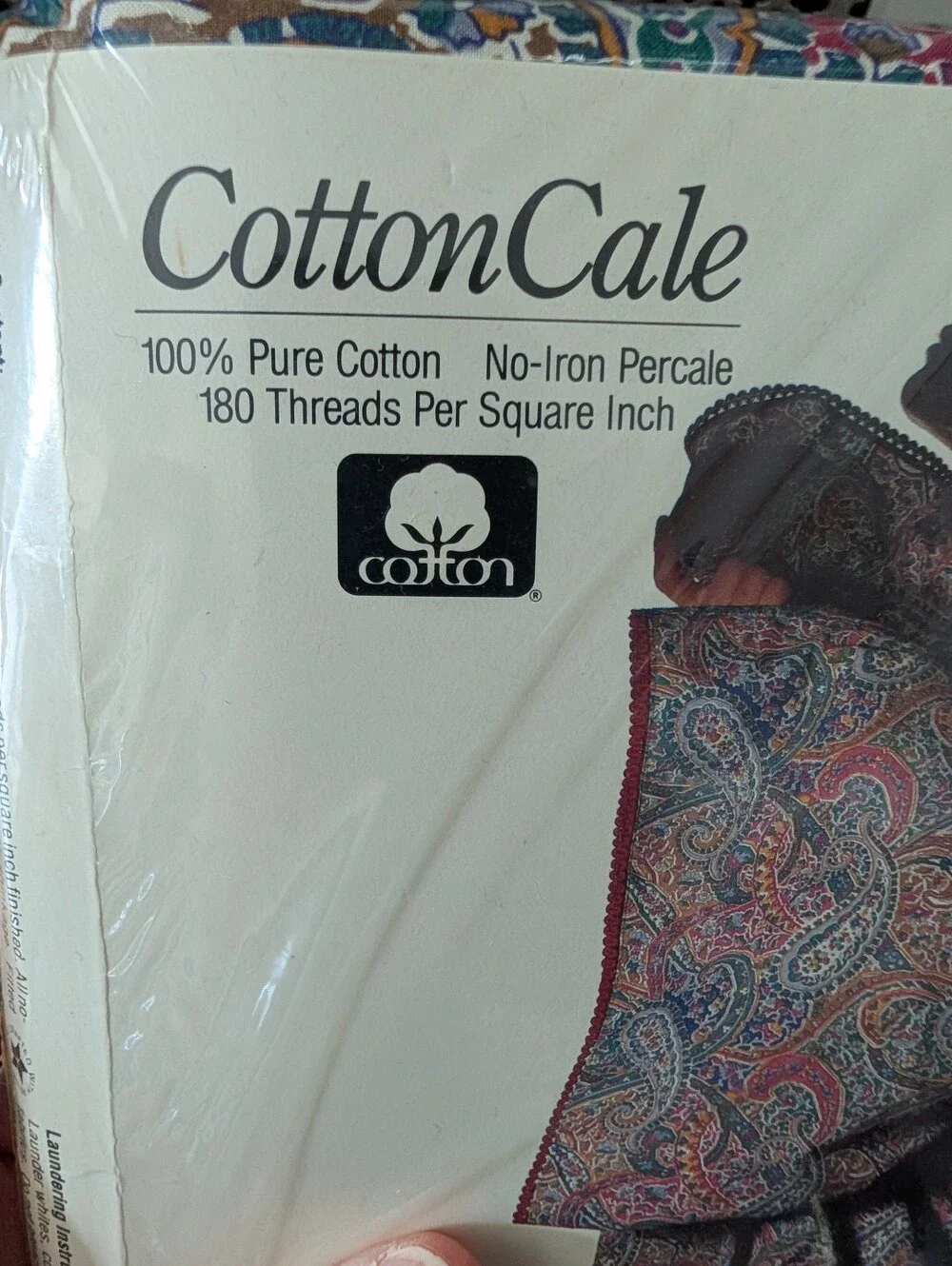 NEW CottonCale Paisley Print Queen Flat Sheet With Edging Detail 100% Cotton